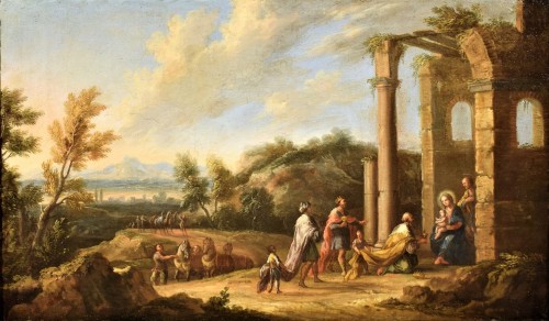 Paysage arcadien avec les Mages - Andrea Locatelli (1695-1741) atelier - Tableaux et dessins Style Louis XV